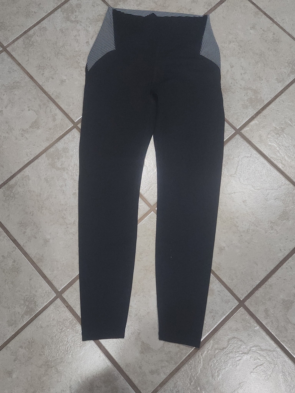 ZYIA Black Leggings with Striped Waistband